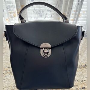 Luana Ferracuti Italian, Elegant Black Leather Handbag and Backpack